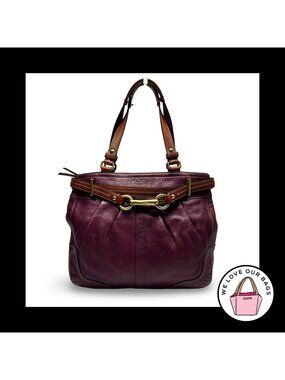 Y2K COACH HAMPTON CARRYALL Purple Bordeaux Leather Pleated Belt Tote Bag 12476